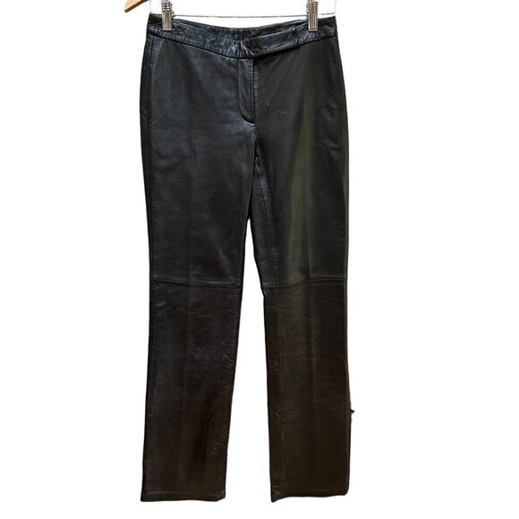 INC International‎ Concepts Black Leather Straight Leg Mid Rise Pants Size 2 - Picture 1 of 8